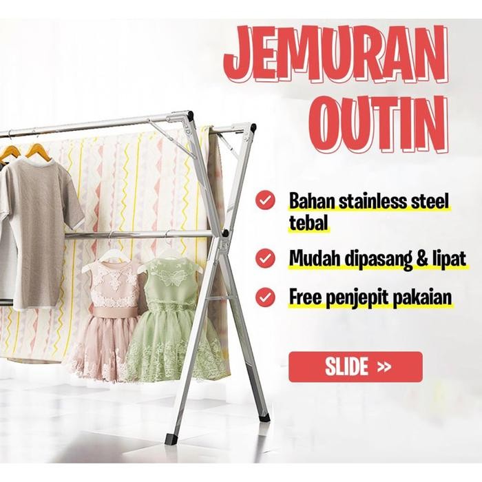 (baru) JEMURAN OUTIN Baju Handuk Outin Lipat Tekuk Stainless Steel Anti Karat Kuat