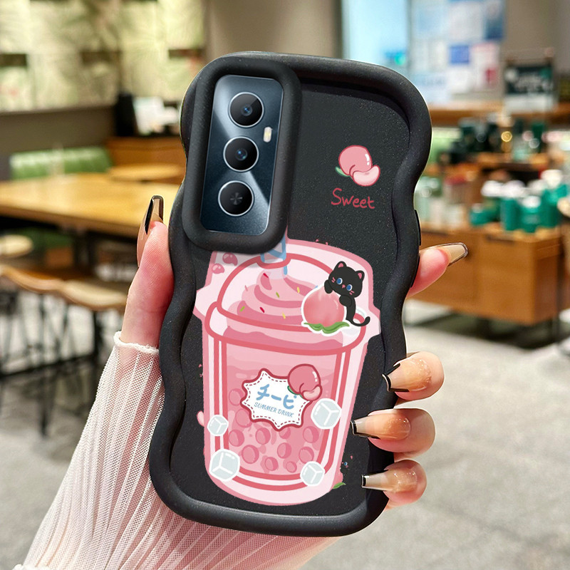 Casing HP Untuk Realme C65 4G 12X 5G Case Pink peach Ice cream soda Wavy Edge Macaron Cesing Silikon