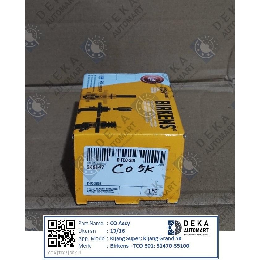 Master kopling bawah (Clutch Operating Assy - CO Assy) Birkens 13/16 untuk Kijang Super; Kijang Gran