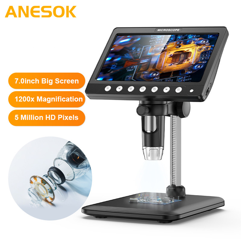5MP 7'' Digital Microscope1200x Magnification HD Coin Microscope with 8 LEDs Soldering Microscope