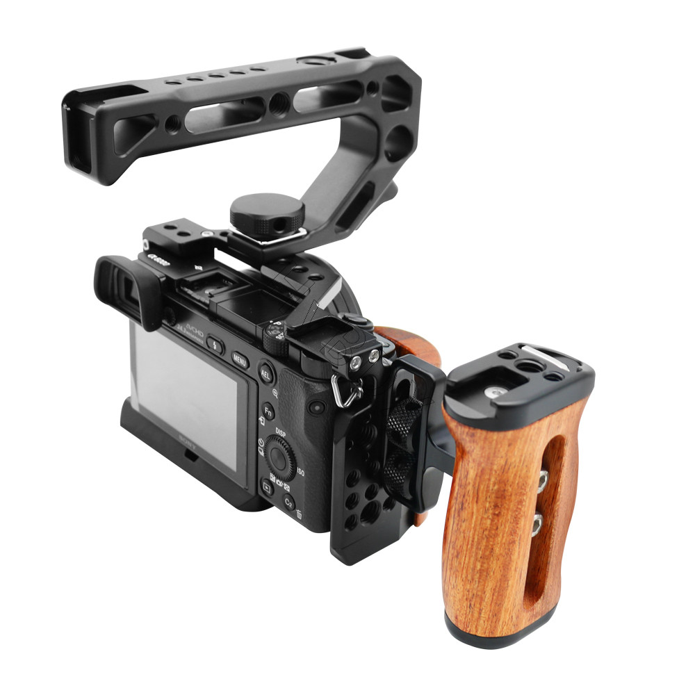 DSLR Camera Wooden Handle Grip HandGrip with Cold Shoe for Sony A6300/A6400/A6500/A6000 Camera Cage 
