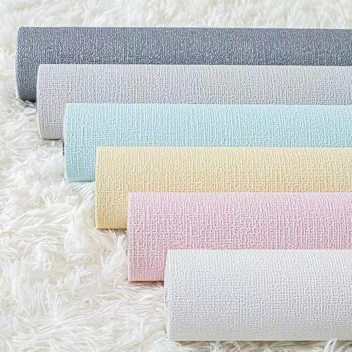 Wallpaper Foam Linen Roll Serat Linen Wallpaper Dinding Polos Roll