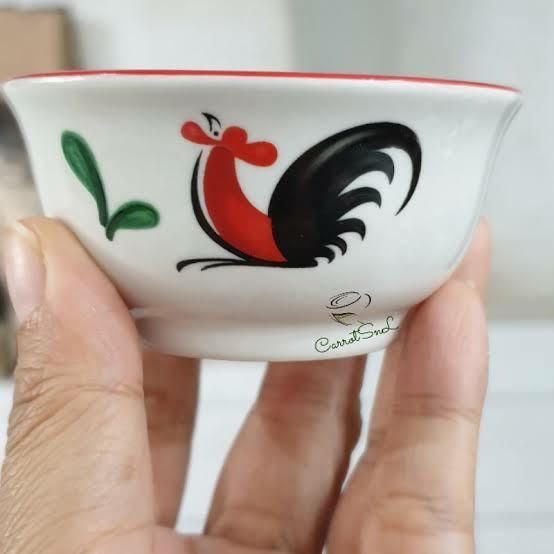 Piring Mangkok Kecil Cekung Dalam Keramik Porselen Motif Ayam Jago Unik Lucu Awet Murah Tebal Premiu