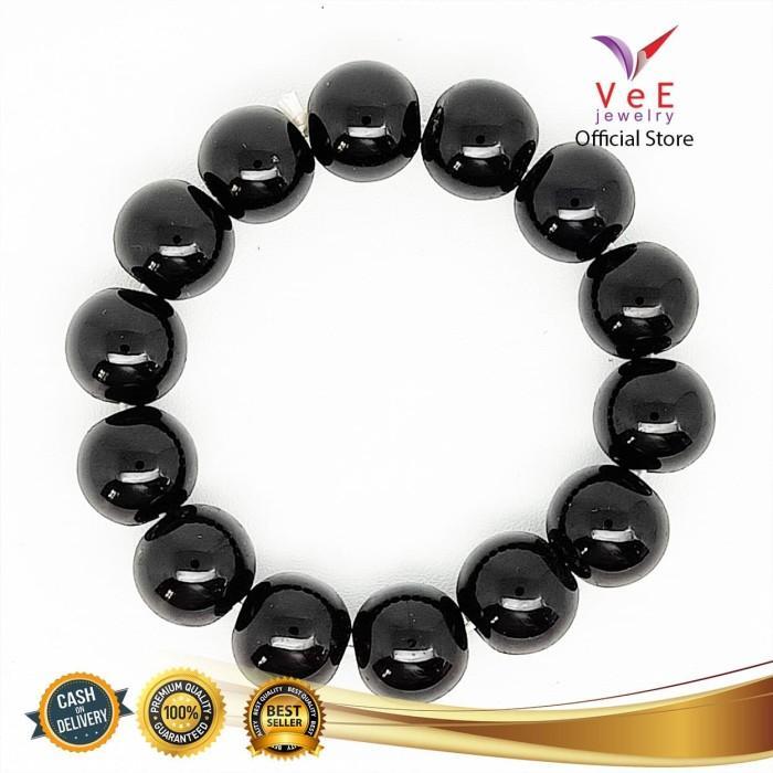 ys4k- Gelang Batu Giok Hitam China Asli Black Jade 13Mm - Vee Gelang Pria