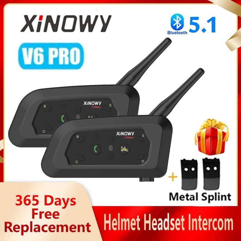 Xinowy V6 Pro Motorcycle Helmet Bluetooth Intercom Headset 800M Interphone Communicator For 6 Riders