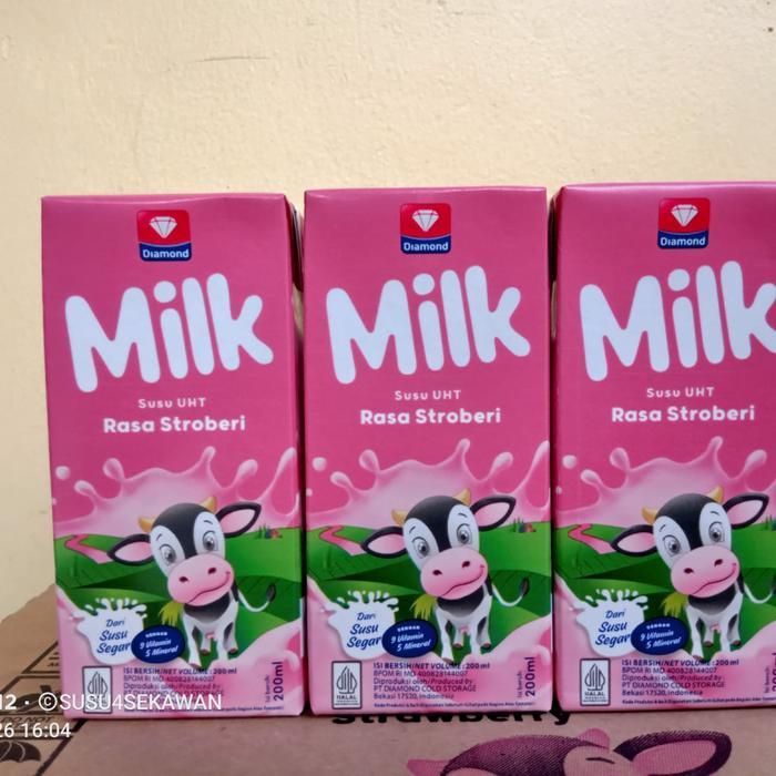 p410- Susu Uht Diamond Rasa Strawberry 200Ml (Kartonan)