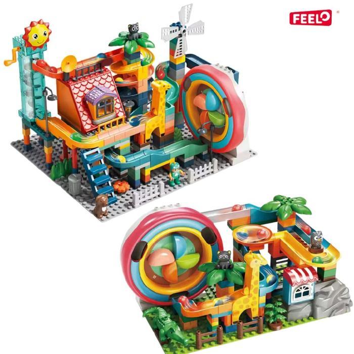 feelo Electric Ball Run Building Blocks mainan balik susun anak feelo slide