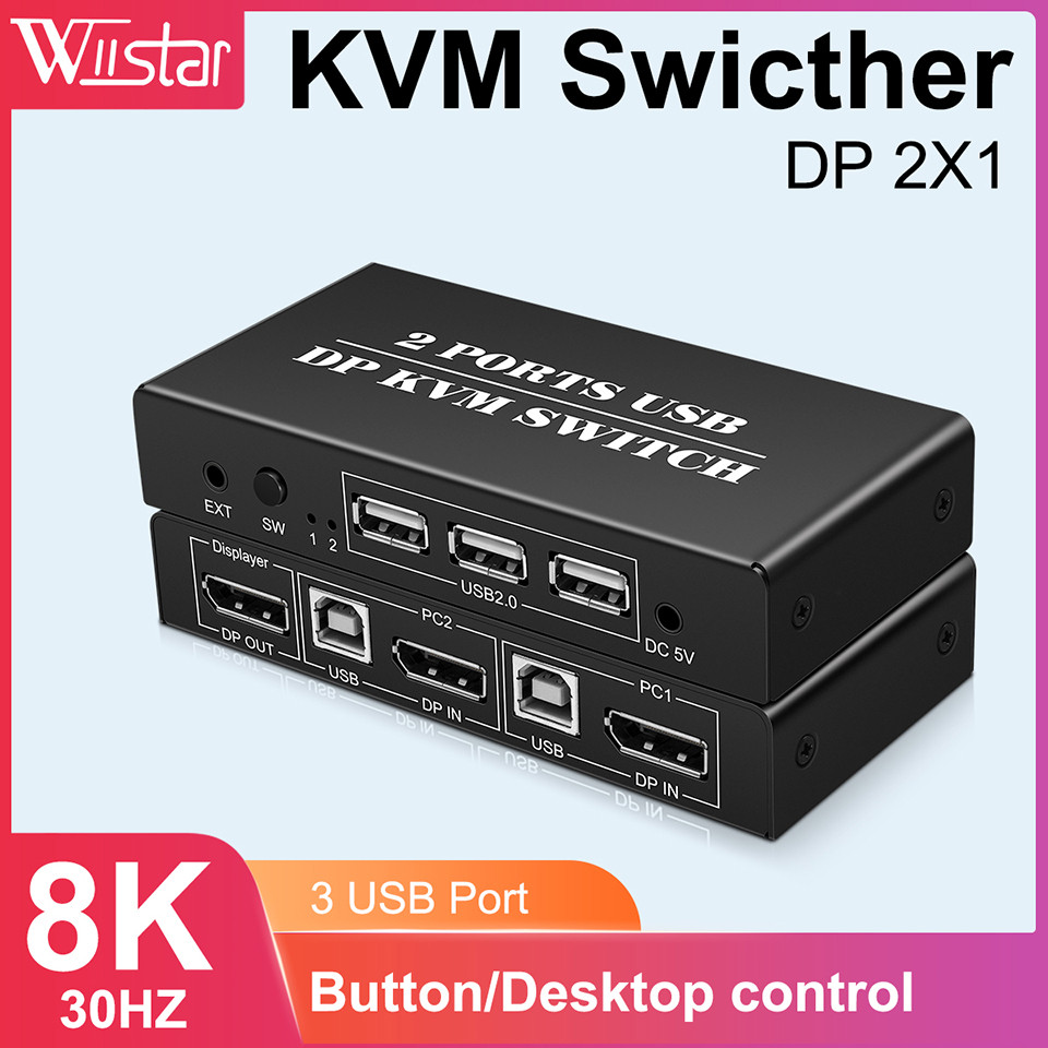 2x1 DP USB KVM Switcher KVM Dual-port DisplayPort KVM Switch 2 Port