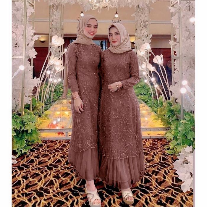 GAMIS GERALDINE BRUKAT TILE MUTIARA/GAMIS MUSLIM KONDANGAN PESTA gamissilkld130jumbo