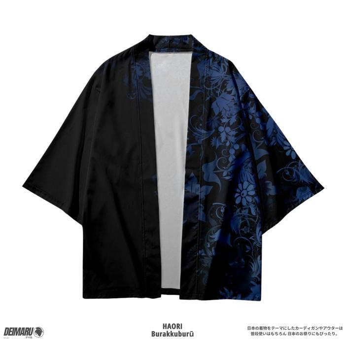 Bisa Gosend Kostum Jepang Haori Burakkuburu Haori Motif Outer Cardigan Haori Batik Biru