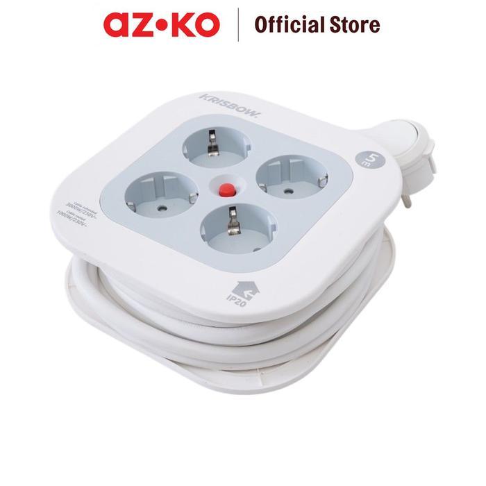 Azko Krisbow 5 Meter Kabel Roll Mini 4 Soket - Putih Gulungan Listrik Rol Kabel Power Reel Kabel