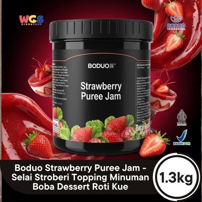 Boduo Strawberry Puree Jam 1.3kg - Selai Stroberi Topping Minuman Boba Dessert Roti Kue