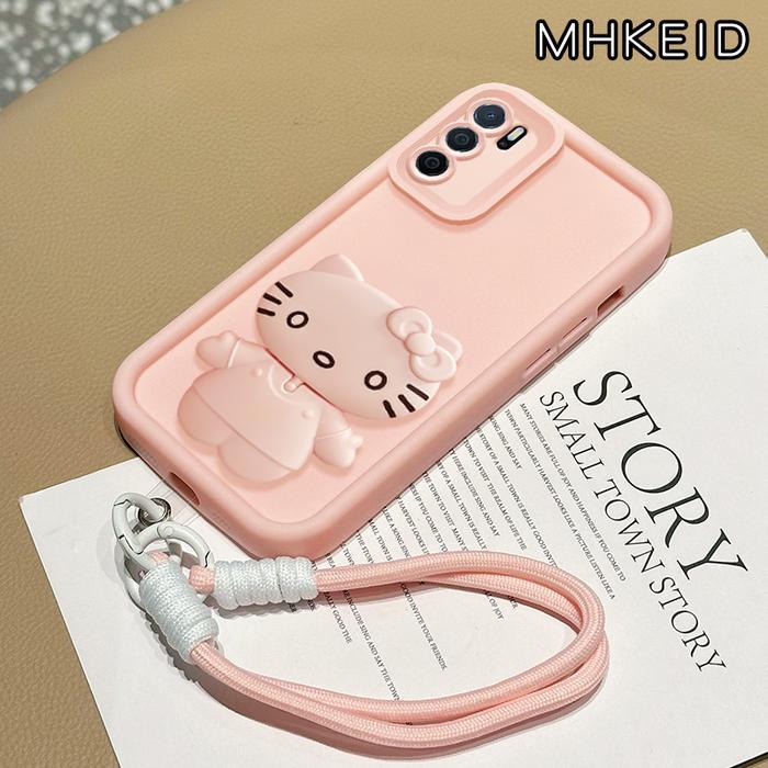 MHKEID Casing Hp untuk OPPO A16 A16s A54s Case Kucing kartun Berputar 360cermin dengan Dudukan