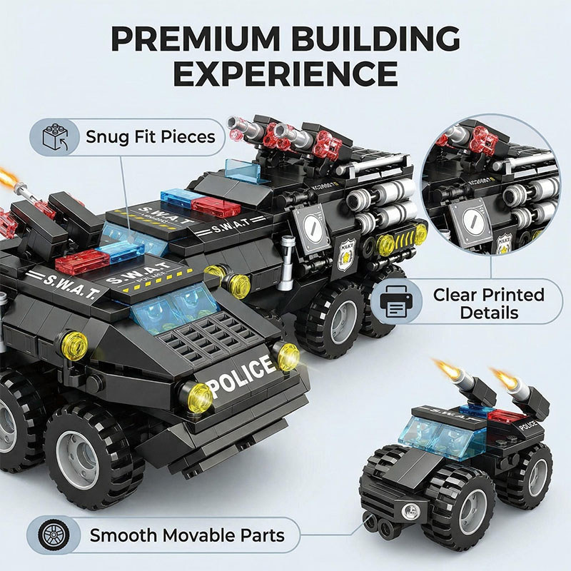 Urban SWAT Armored Vehicle Building Blocks Military Tank DIY Police Car Building Blocks Set Boys DIY