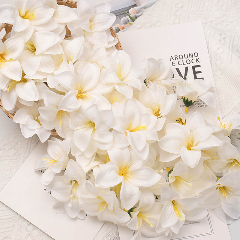 100pcs/7cm White Lily Artificial Silk Flower Heads DIY Wedding Decoration Party Wreath Scrapbooking