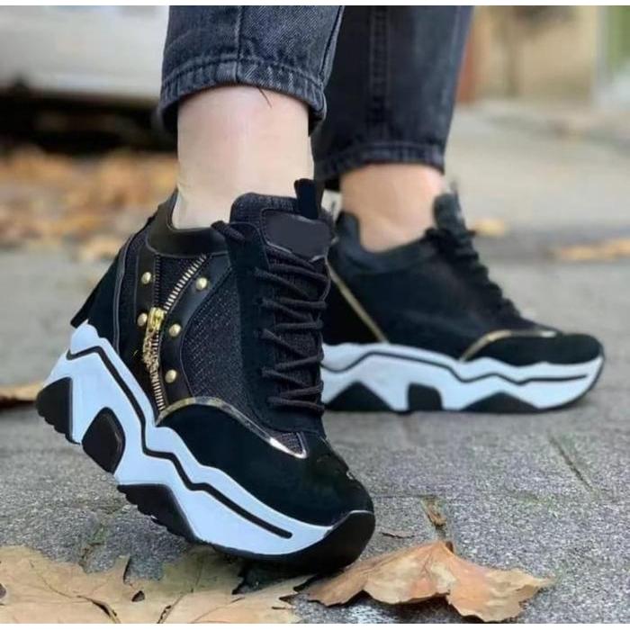 UB - Sepatu Sneakers Wanita Boot Fashion UB01 Sepatu Wanita Motif Sleting Samping Trendy 2025 Casual