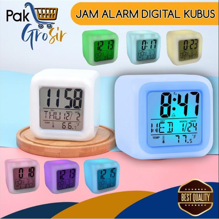 NEW PG Jam LED Meja Kubus Digital Alarm Berubah 7 warna Moody Clock Glowing