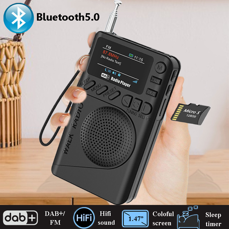 Mini Pocket DAB/FM Radio Colorful LCD Display Radios Receiver Rechargeable Bluetooth Speaker MP3