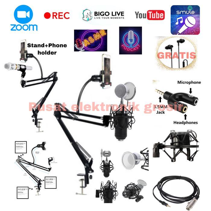 Kualitas Terbaik Paket Mic Condenser Bm-8000 Stand Arm Phone Holder Podcast Recording