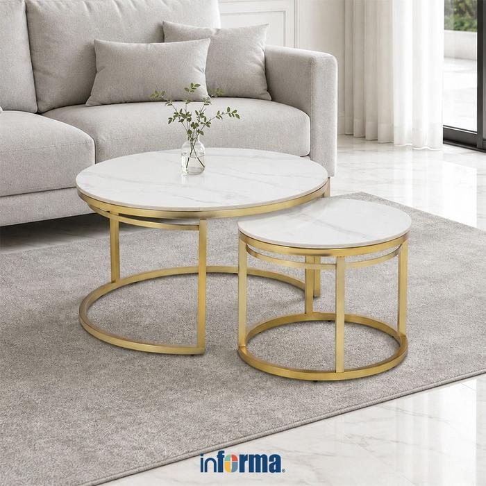 Informa Isola Meja Tamu - Putih/Gold Coffee Table Meja Ruang Tamu Center Table Tengah