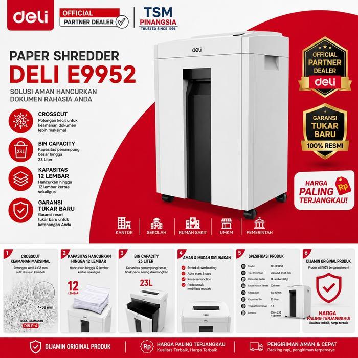Penghancur Kertas Deli E9952 - Paper Shredder Deli 9952