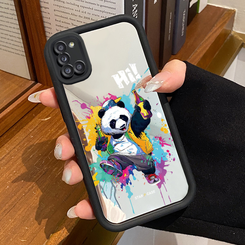 Casing Hp Untuk Samsung Galaxy A31 Case Panda Aliran Kasing Mirror Cesing Akrilik Silikon Softcase C