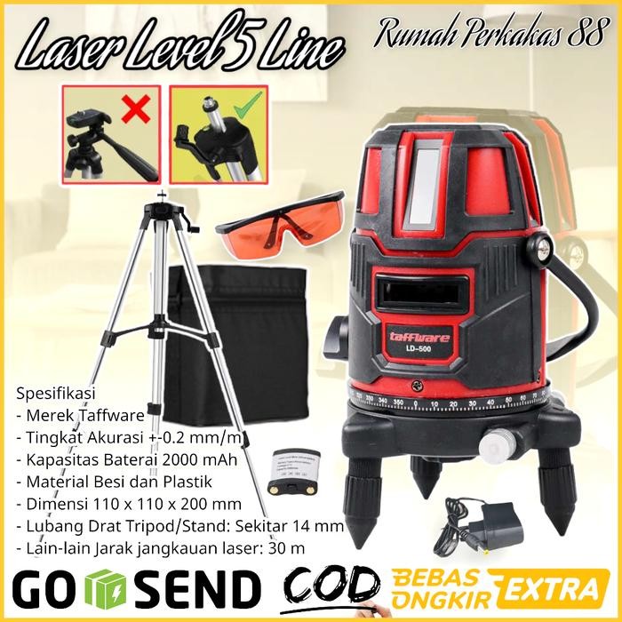 Laser Level 5 Line Taffware Laser Red Beam 4D Original Bergaransi