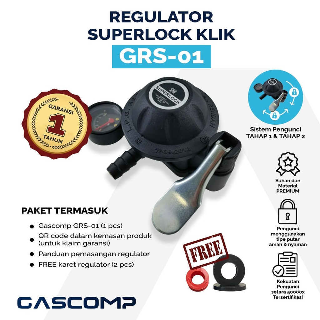 GASCOMP - Regulator Superlock Klik (GRS-01) Regulator Gascomp Anti Bocor Regulator Tekanan Rendah