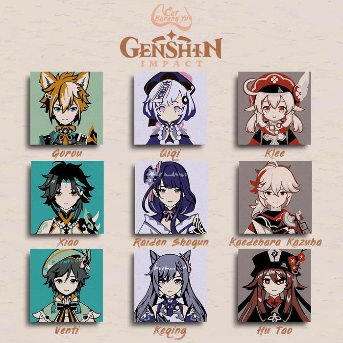 Paint By Numbers Kit Seri GENSHIN IMPACT Gorou Xiao Venti Qiqi Raiden Shogun Keqing Klee Kaedehara