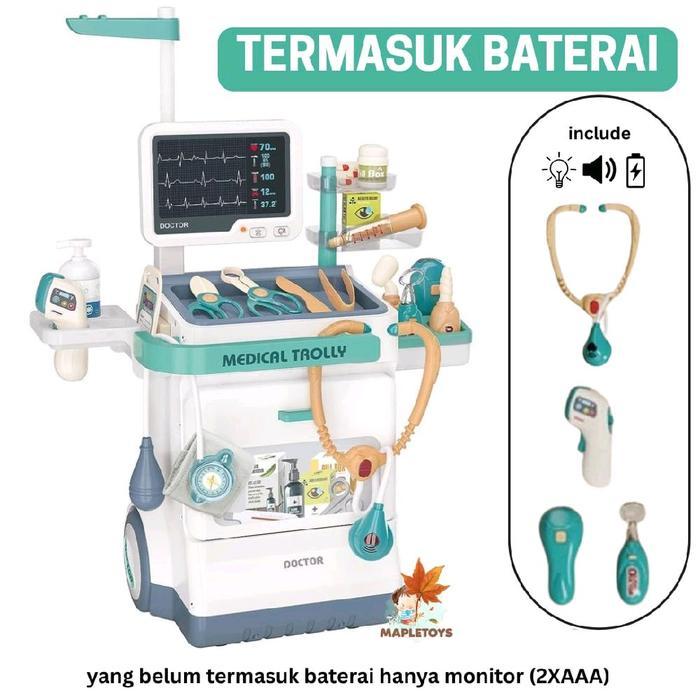 BATERAI LENGKAP Mainan anak dokter troli + BAJU dokter set aksesoris lengkap mainan anak dokter