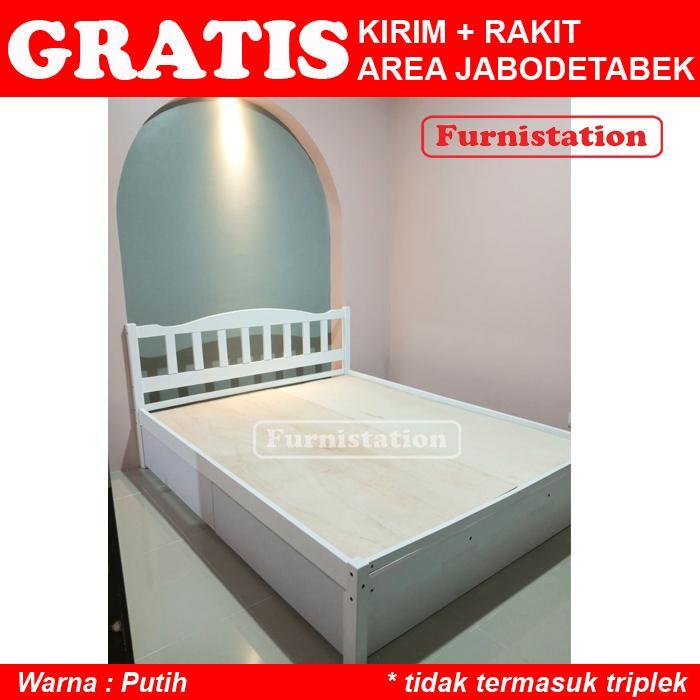 Double Bed dengan LACI / Ranjang Kayu / Tempat Tidur Medium 160 x 200