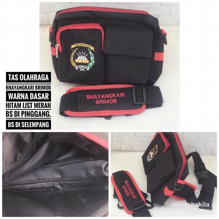 TAS PINGGANG OLAHRAGA BHAYANGKARI BRIMOB HITAM LIST MERAH
