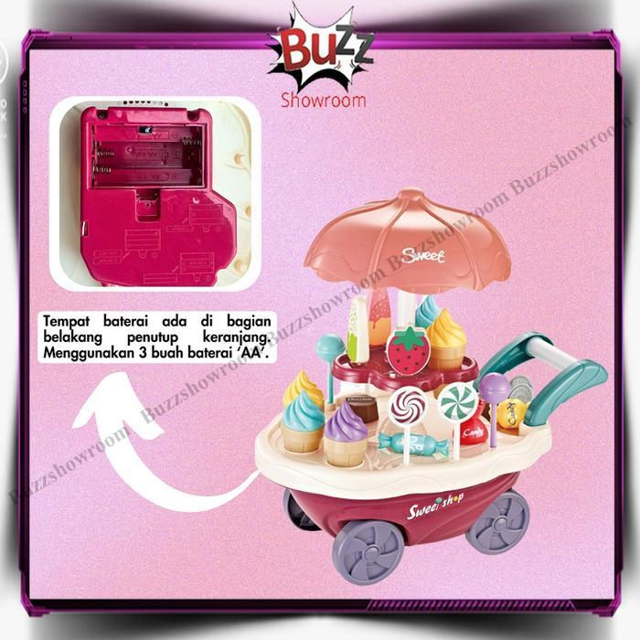 MAINAN ANAK GEROBAK ES KRIM SET KIOS PERMAINAN MINIATUR KAYU