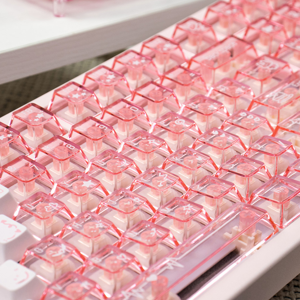 Gradient Pink Keycaps 150 Keys Cherry Profile Dye-Sub PC +PBT Keycaps Strawberry Transparent Keycaps
