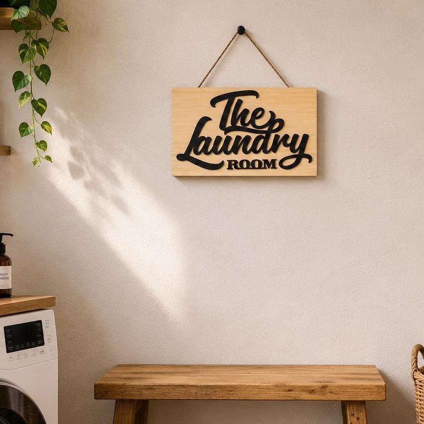 Hiasan Dinding The Laundry Room Tulisan timbul lldecor - Natural Kayu