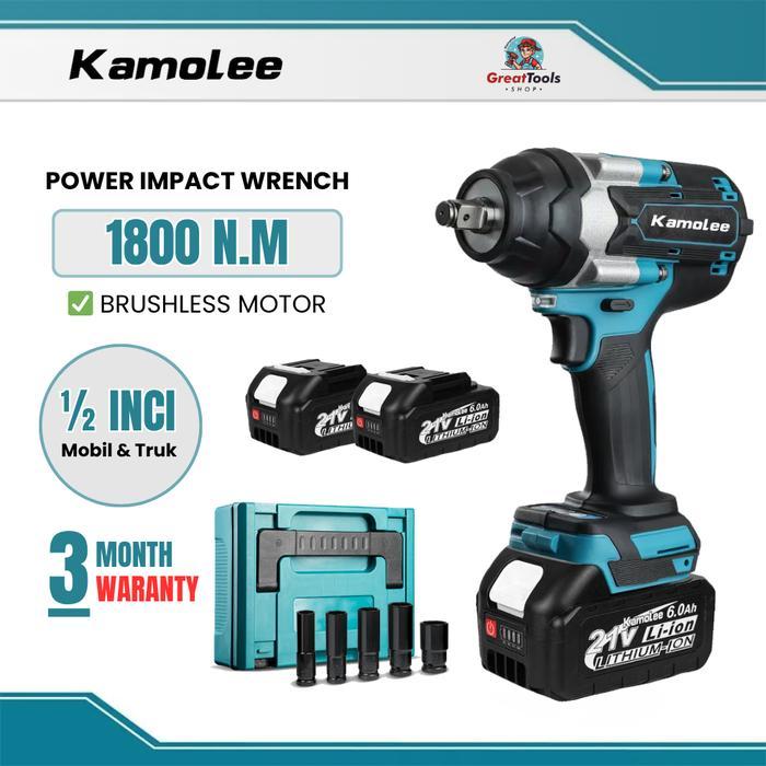 Kamolee Tools DTW700 1800N.m Torsi Kunci Pas-Cordless Impact Wrench