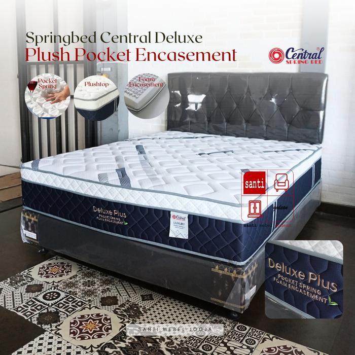 Kasur Springbed Plushtop Central Deluxe Plus Pocket Encasement 140 full set - springbed set