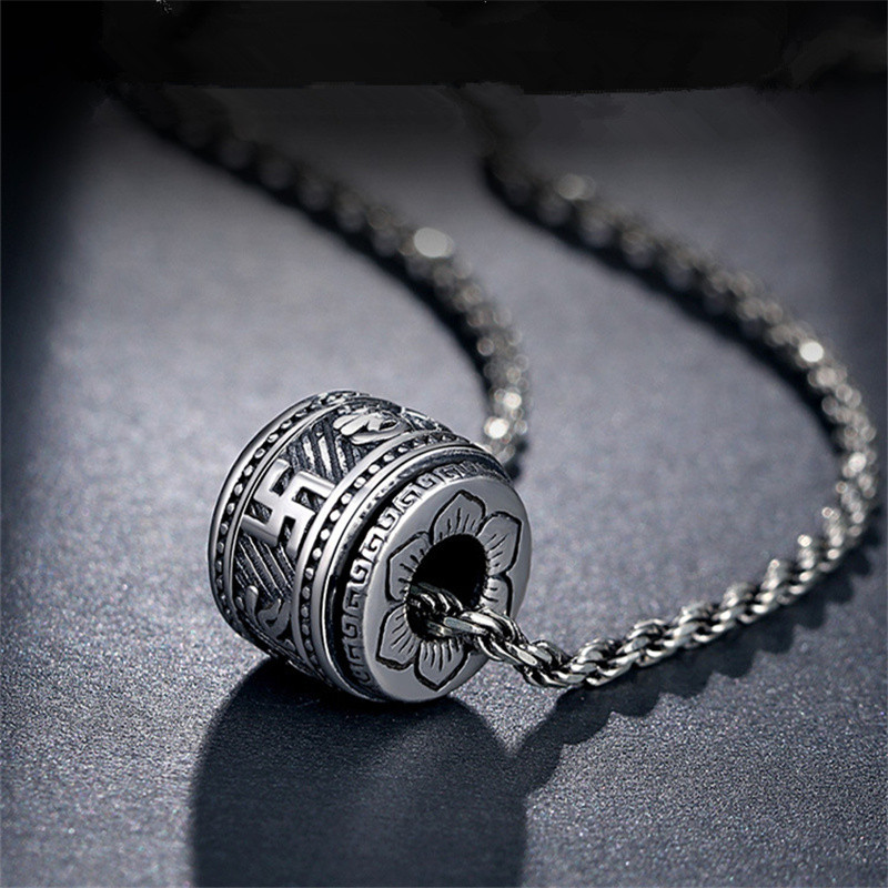Blessing Buddha Chain Necklace For Men Jewelry Ethnic Buddhism Sutra Pendant Necklace Male Choker
