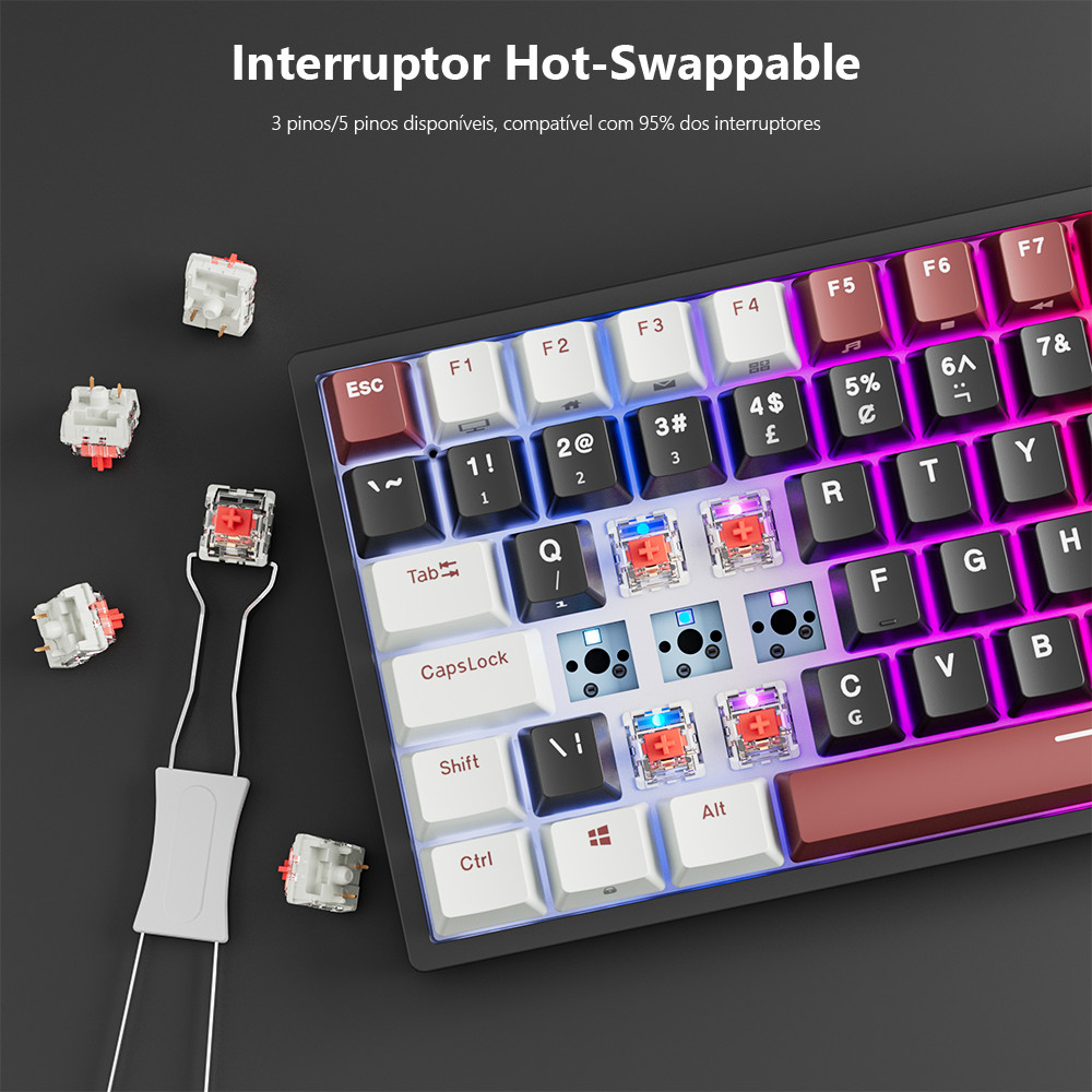 RK Royal Kludge RK84 Brazilian Mechanical Gaming Keyboard 84 Keys RGB Trie BT5.02.4GWired
