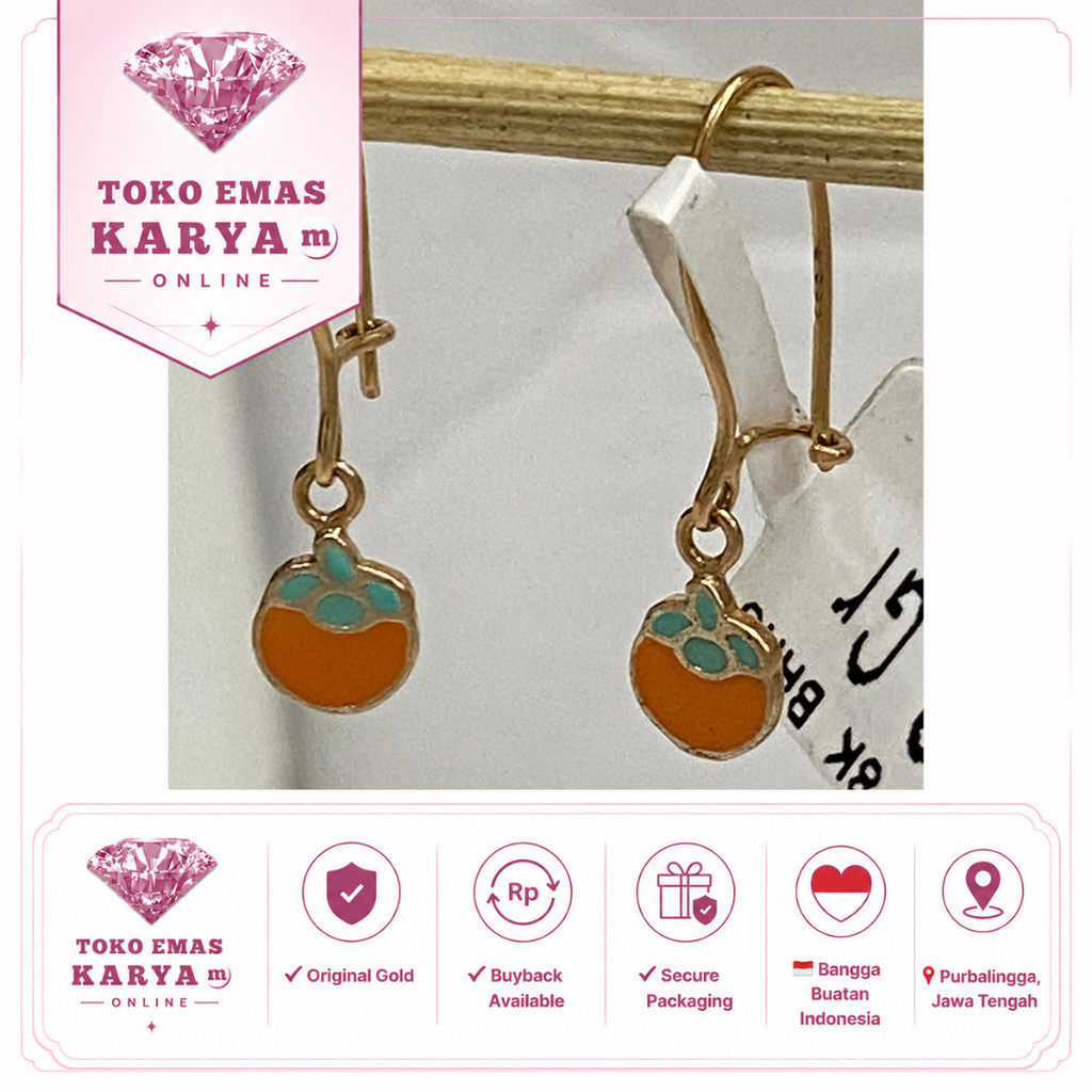 Anting Gondel Emas Asli 8k 375 Anak Perempuan Premium Tahan Karat Toko Mas Karya Model Buah Jeruk Or
