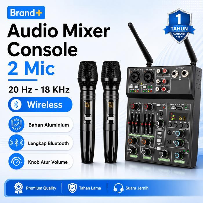 Terlaris Set Audio Mixer 4 Channel Microphone Karaoke Mic Mikrofon Wireless USB Sound Table