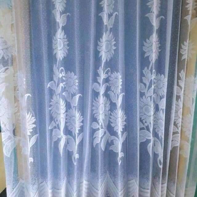 Gorden Vitrase / Daleman Gorden / Tile / Gorden Siang / Gorden Transparan Putih Bunga Matahari Bunga