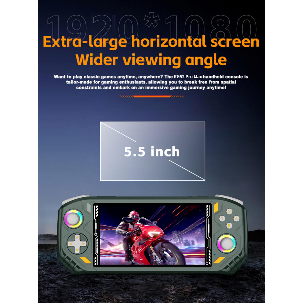 RG52 Pro Max Android 13 Retro Handheld Game Console 5.5 Inch IPS Screen 6G+128G Dual-Band WIFI BT5.0