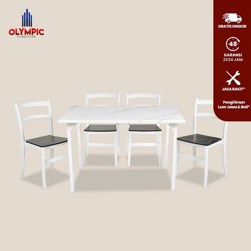 Olympic Dinning Table / Meja Makan Kayu Include 4 Kursi / DTM MARBLE