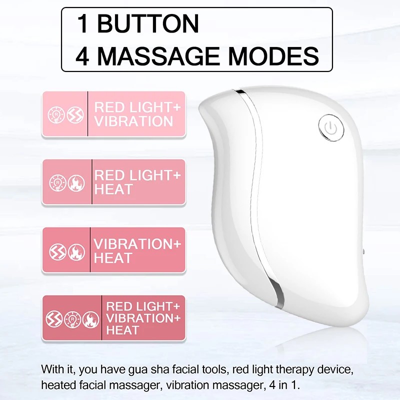 4 in 1 Electric Guasha Massager Heating Vibration Red Light Massage Machine For Face Body Guasha