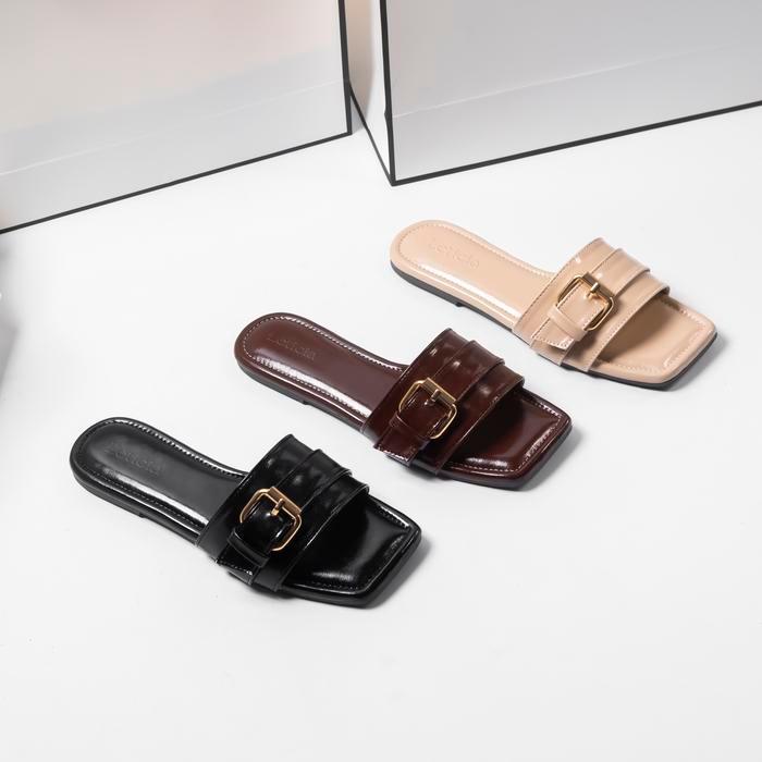 Sandal Teplek Leony - Vero Sandal Flat Wanita Sendal Basic Teplek Perempuan Hitam