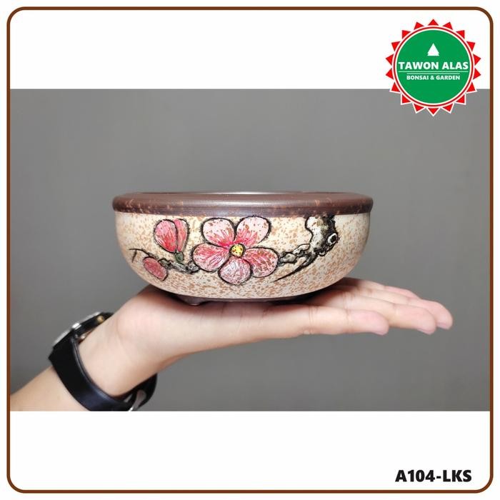 uikb Pot Bonsai Keramik Bulat Bundar Kecil Small Mini Mame Kaktus Sukulen Not Semen