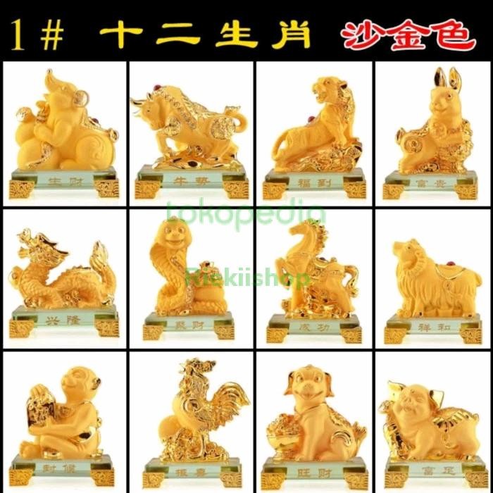 Ready Pajangan patung 12 shio F7 warna emas shio no 7-12