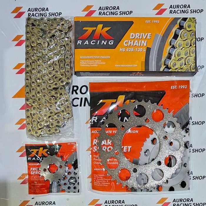 Gear Set Tk 428 Yamaha Byson & Rantai Tk 428 Hs Gold - Original Tk Racing