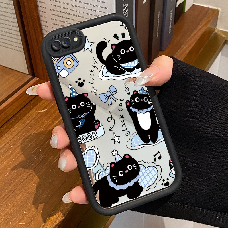 Casing Hp OPPO A5 A3s A12E Realme C1 Case Casing Kucing Hitam HP pola Kesing Kasing cermin Cesing Si